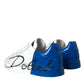White Blue Leather Logo Low Top Sneakers Men Shoes