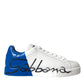 White Blue Leather Logo Low Top Sneakers Men Shoes
