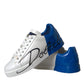 White Blue Leather Logo Low Top Sneakers Men Shoes