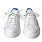 White Blue Leather Logo Low Top Sneakers Men Shoes