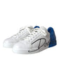 White Blue Leather Logo Low Top Sneakers Men Shoes