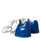 White Blue Leather Logo Low Top Sneakers Men Shoes