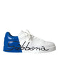 White Blue Leather Logo Low Top Sneakers Men Shoes