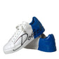 White Blue Leather Logo Low Top Sneakers Men Shoes