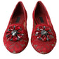 Red Lace Crystal Ballet Loafers Shoes
