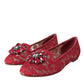 Red Lace Crystal Ballet Loafers Shoes