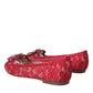 Red Lace Crystal Ballet Loafers Shoes