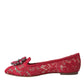 Red Lace Crystal Ballet Loafers Shoes