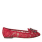 Red Lace Crystal Ballet Loafers Shoes