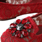 Red Lace Crystal Ballet Loafers Shoes