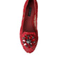 Red Lace Crystal Ballet Loafers Shoes
