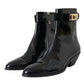 Black Logo Appliqué Leather Ankle Boots Shoes