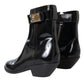Black Logo Appliqué Leather Ankle Boots Shoes