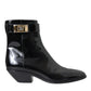 Black Logo Appliqué Leather Ankle Boots Shoes