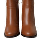 Brown Leather AMORE Heels Ankle Boots Shoes