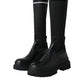Black Leather Stretch Jersey Boots Shoes