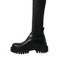 Black Leather Stretch Jersey Boots Shoes
