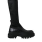 Black Leather Stretch Jersey Boots Shoes