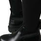 Black Leather Stretch Jersey Boots Shoes