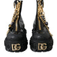 Black Rubber Embellished Trekking Boots Shoes