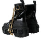 Black Rubber Embellished Trekking Boots Shoes