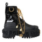 Black Rubber Embellished Trekking Boots Shoes