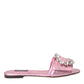 Pink Crystal Leather Flats Sandals Shoes
