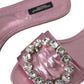 Pink Crystal Leather Flats Sandals Shoes