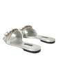 Silver Crystal Leather Flats Sandals Shoes