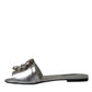 Silver Crystal Leather Flats Sandals Shoes