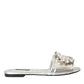 Silver Crystal Leather Flats Sandals Shoes