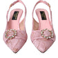 Pink Taormina Lace Crystal Heel Slingbacks Shoes