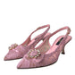 Pink Taormina Lace Crystal Heel Slingbacks Shoes