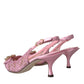 Pink Taormina Lace Crystal Heel Slingbacks Shoes