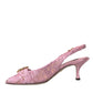 Pink Taormina Lace Crystal Heel Slingbacks Shoes