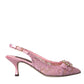Pink Taormina Lace Crystal Heel Slingbacks Shoes