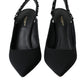 Black Crystal Charmeuse Slingbacks Shoes
