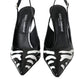 Black White Zebra Leather Slingback Shoes