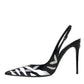 Black White Zebra Leather Slingback Shoes