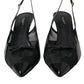 Black Leather Mesh High Heels Slingback Shoes