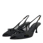 Black Leather Mesh High Heels Slingback Shoes