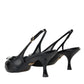 Black Leather Mesh High Heels Slingback Shoes