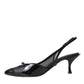 Black Leather Mesh High Heels Slingback Shoes
