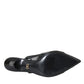 Black Leather Mesh High Heels Slingback Shoes