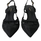 Black Leather Mesh High Heels Slingback Shoes