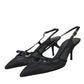 Black Leather Mesh High Heels Slingback Shoes