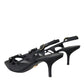 Black Leather Mesh High Heels Slingback Shoes