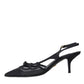 Black Leather Mesh High Heels Slingback Shoes