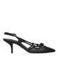 Black Leather Mesh High Heels Slingback Shoes