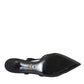 Black Leather Mesh High Heels Slingback Shoes